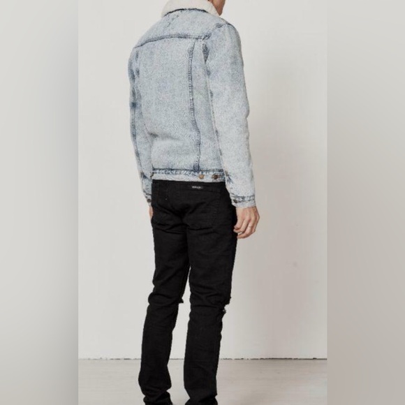 1980’s Style Stone Washed Men’s Denim Jacket with Sherpa Lining, Sz L - Picture 5 of 10